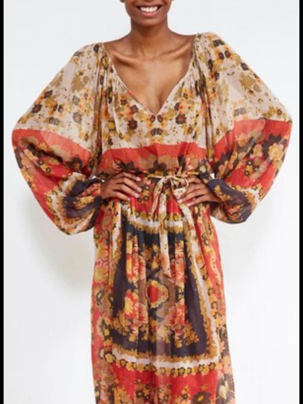 Mes Demoiselles Floral Boho Maxi Dress in Rust and Navy